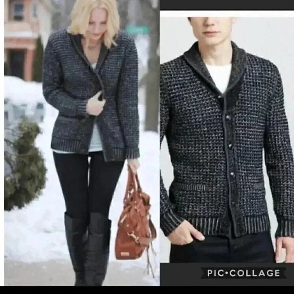 Rag and Bone x Neiman "Marcus" midweight grey black speckled button cardigan S